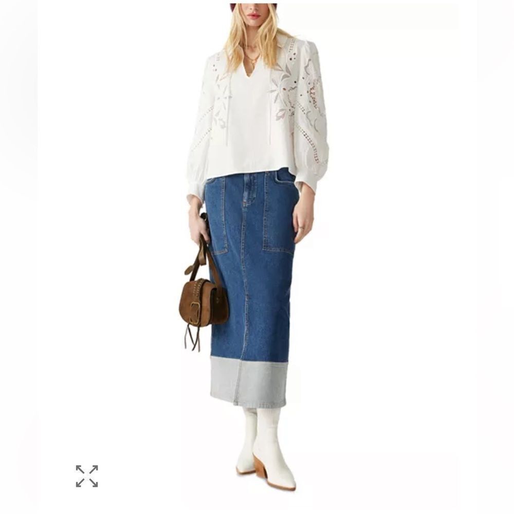 NWT Ba&sh Vicky Two-Tone Denim Jean Midi Skirt Women’s SIZE 36